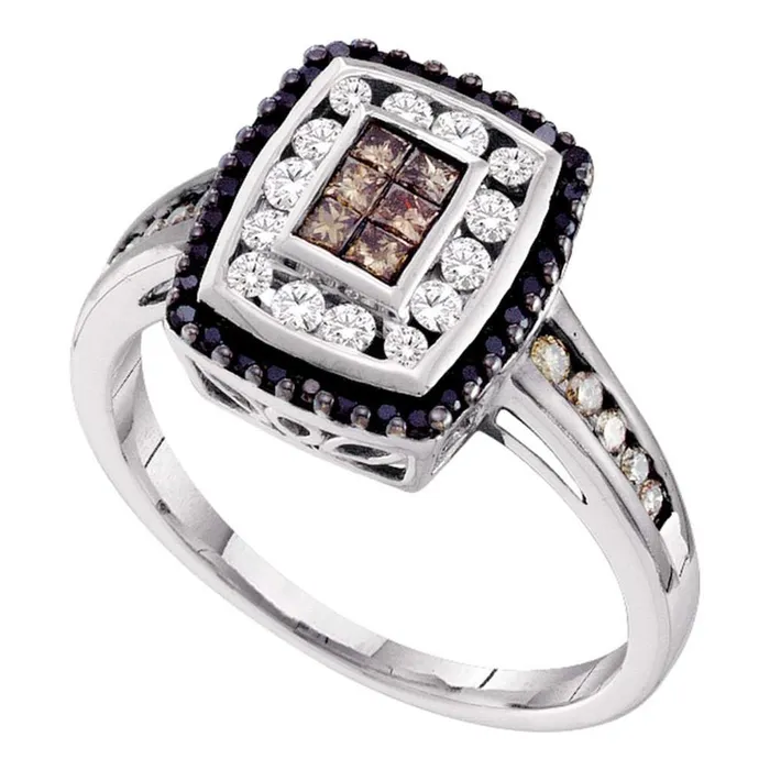gndatlanta Rings 14k White Gold Princess Brown Diamond Fashion Ring 12 Cttw gndatlanta Rings 14k White Gold Princess Brown Diamond Fashion Ring 12 Cttw