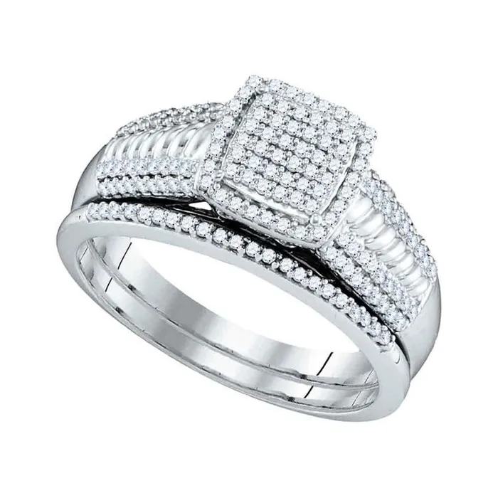 gndatlanta Rings 14k White Gold Round Diamond Square Cluster Bridal Wedding Ring Set 38 Cttw gndatlanta Rings 14k White Gold Round Diamond Square Cluster Bridal Wedding Ring Set 38 Cttw