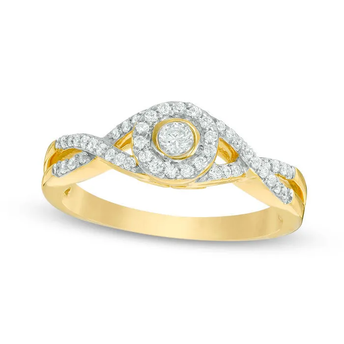 Goldia 025 CT TW Natural Diamond Frame Split Shank Promise Ring in Solid 10K Yellow Gold Rings Goldia 025 CT TW Natural Diamond Frame Split Shank Promise Ring in Solid 10K Yellow Gold Rings