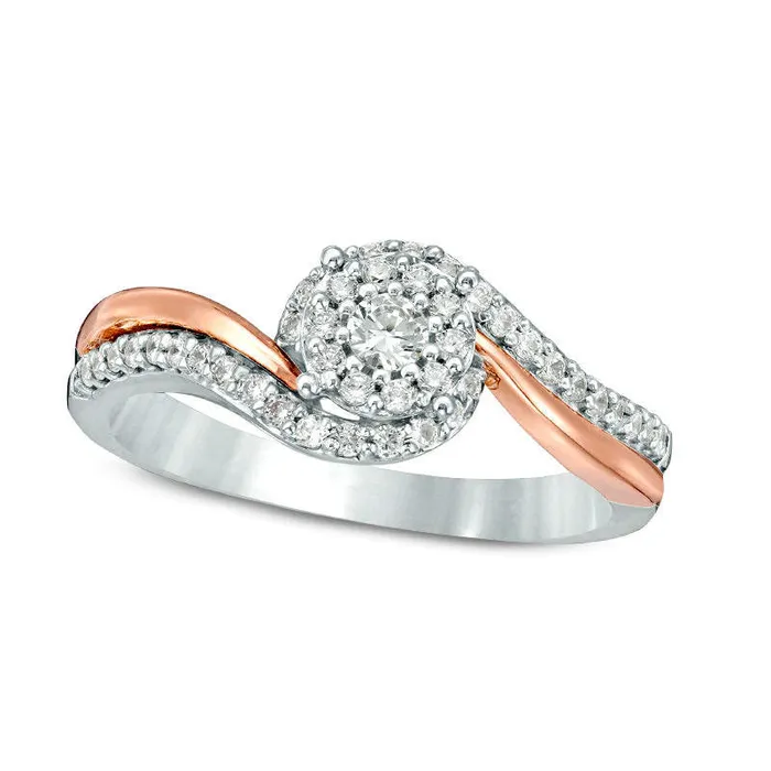 Goldia 033 CT TW Natural Diamond Frame Bypass Two Row Promise Ring in Sterling Silver and Solid 10K Rose Gold Rings Goldia 033 CT TW Natural Diamond Frame Bypass Two Row Promise Ring in Sterling Silver and Solid 10K Rose Gold Rings