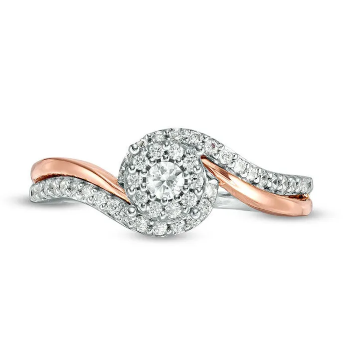 Goldia 033 CT TW Natural Diamond Frame Bypass Two Row Promise Ring in Sterling Silver and Solid 10K Rose Gold Rings Goldia 033 CT TW Natural Diamond Frame Bypass Two Row Promise Ring in Sterling Silver and Solid 10K Rose Gold Rings