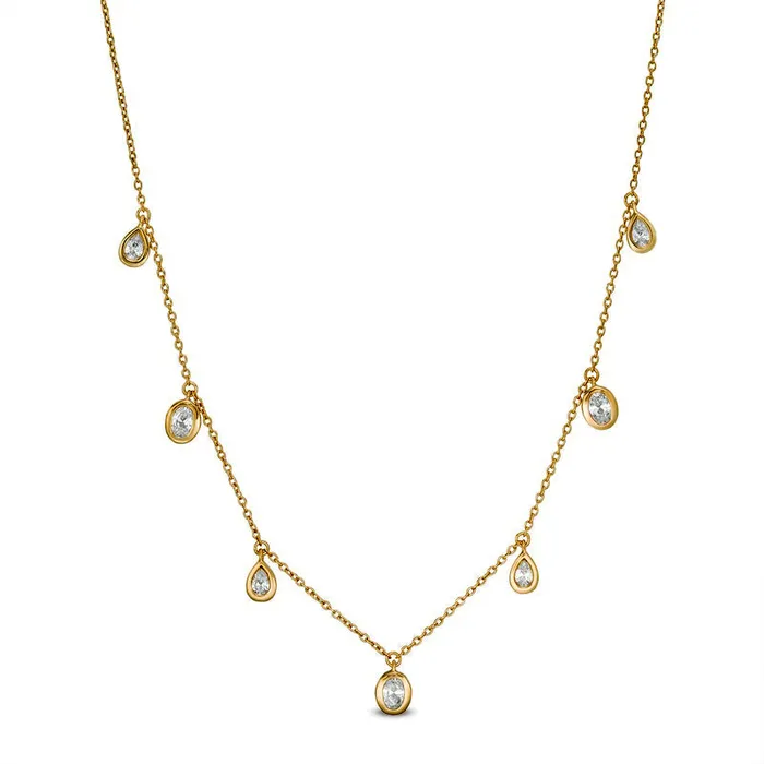 Goldia 05 CT TW PearShaped and Oval Natural Diamond BezelSet Station Necklace in 10K Yellow Gold Necklaces Goldia 05 CT TW PearShaped and Oval Natural Diamond BezelSet Station Necklace in 10K Yellow Gold Necklaces