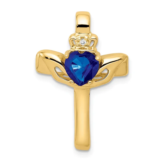 goldiaca Necklaces 14k 6mm Claddagh Sapphire VS Diamond Cross Pendant