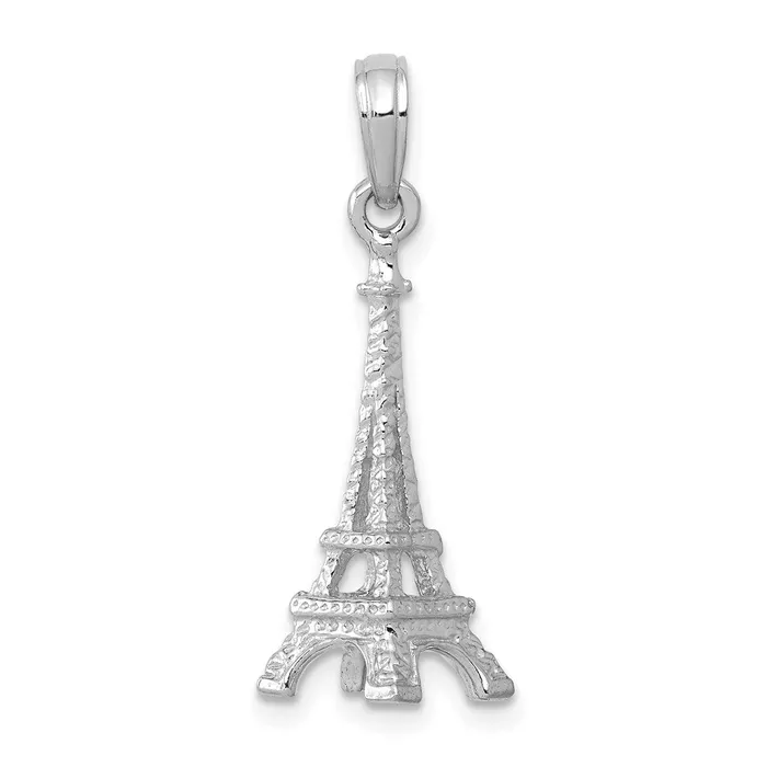 Goldia Charm Necklaces 14k White Gold Solid Polished 3D Eiffel Tower Charm