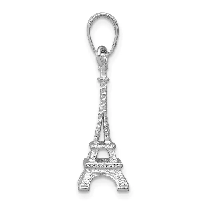 Goldia Charm Necklaces 14k White Gold Solid Polished 3D Eiffel Tower Charm