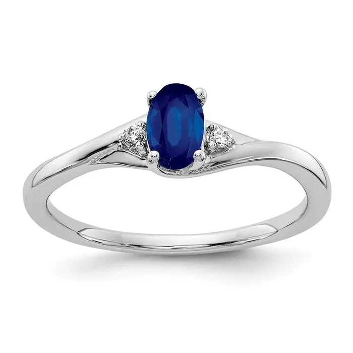 Goldiacom 14k White Gold Real Diamond and Oval Sapphire Ring Rings