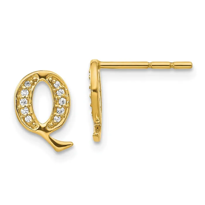 Goldia Earrings Solid 14k Yellow Gold Simulated CZ Initial Q Earrings
