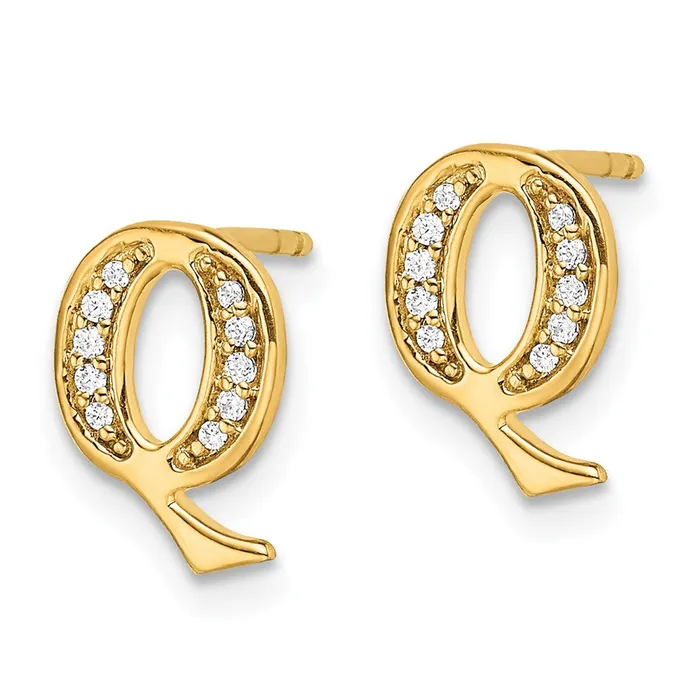 Goldia Earrings Solid 14k Yellow Gold Simulated CZ Initial Q Earrings Goldia Earrings Solid 14k Yellow Gold Simulated CZ Initial Q Earrings
