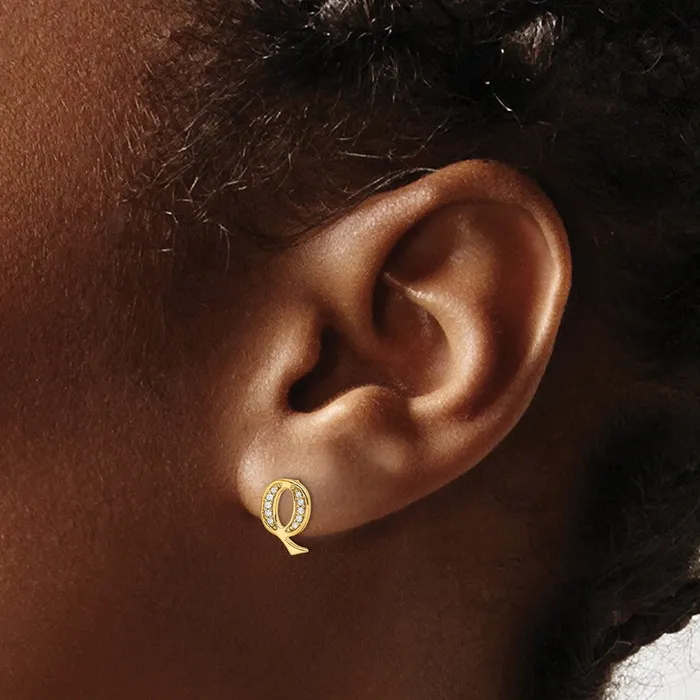 Goldia Earrings Solid 14k Yellow Gold Simulated CZ Initial Q Earrings Goldia Earrings Solid 14k Yellow Gold Simulated CZ Initial Q Earrings