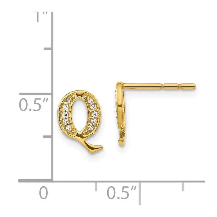 Goldia Earrings Solid 14k Yellow Gold Simulated CZ Initial Q Earrings Goldia Earrings Solid 14k Yellow Gold Simulated CZ Initial Q Earrings