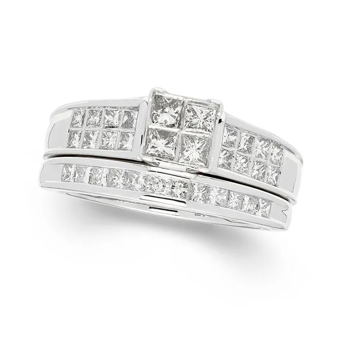Goldia Rings 10 CT TW Certified Quad PrincessCut Natural Diamond Frame Bridal Engagement Ring Set in Solid 14K White Gold II1 Goldia Rings 10 CT TW Certified Quad PrincessCut Natural Diamond Frame Bridal Engagement Ring Set in Solid 14K White Gold II1
