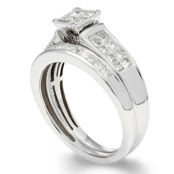 Goldia Rings 10 CT TW Certified Quad PrincessCut Natural Diamond Frame Bridal Engagement Ring Set in Solid 14K White Gold II1 Goldia Rings 10 CT TW Certified Quad PrincessCut Natural Diamond Frame Bridal Engagement Ring Set in Solid 14K White Gold II1