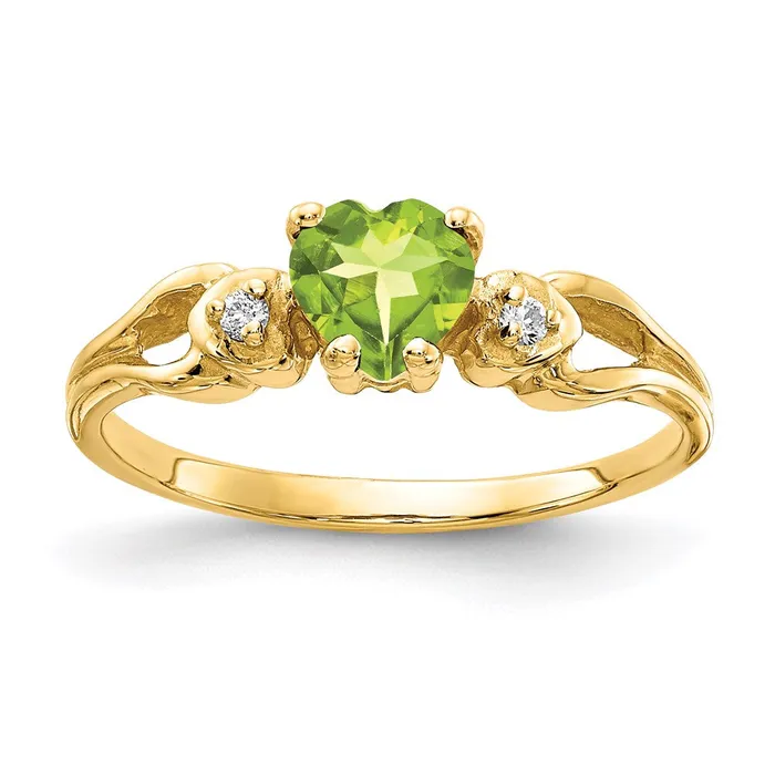 Goldia Rings 14K Yellow Gold 5mm Heart Peridot A Real Diamond ring