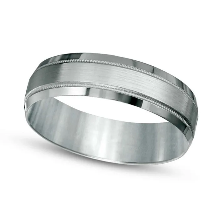 Goldia Rings Mens 60mm Brushed Center Milgrain Comfort Fit Wedding Band in Solid 10K White Gold Goldia Rings Mens 60mm Brushed Center Milgrain Comfort Fit Wedding Band in Solid 10K White Gold
