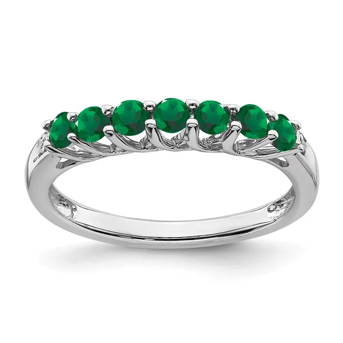 Goldia Rings Solid 14k White Gold Created Simulated Emerald and CZ 7stone Ring Goldia Rings Solid 14k White Gold Created Simulated Emerald and CZ 7stone Ring