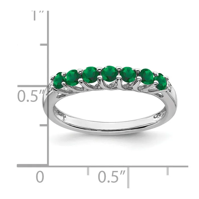 Goldia Rings Solid 14k White Gold Created Simulated Emerald and CZ 7stone Ring
