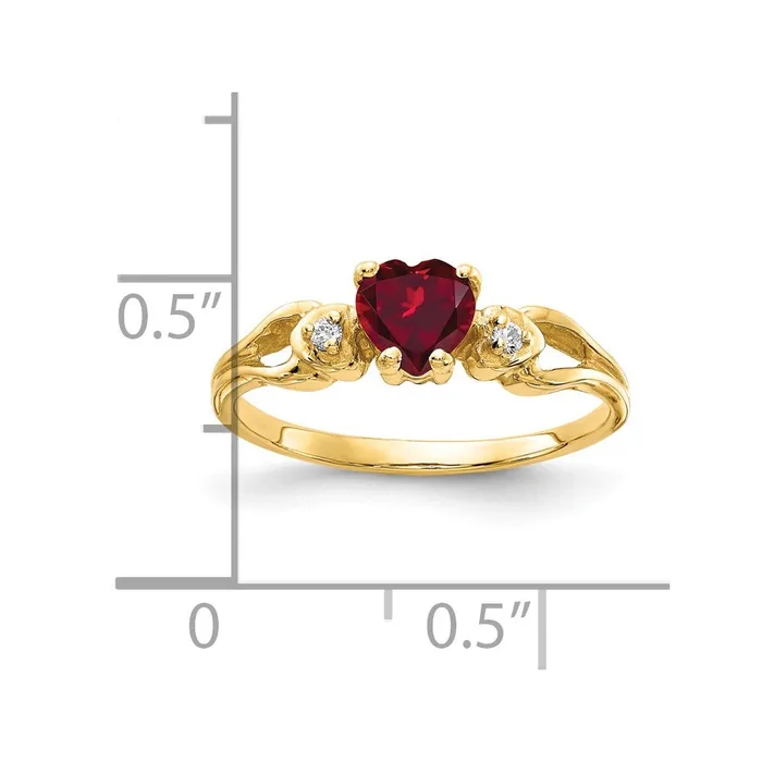 Goldia Rings Solid 14k Yellow Gold 5mm Heart Created Simulated Ruby A CZ Ring