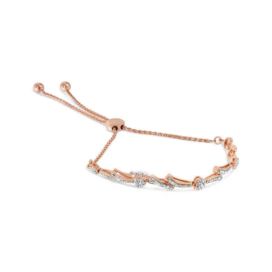 JMS always Bracelets Original 14K Rose Gold Plated 925 Sterling Silver Diamond Accent Heart and Wave Link Bolo Bracelet IJ Color I2I3 Clarity 6 to 9 Adjustable JMS always Bracelets Original 14K Rose Gold Plated 925 Sterling Silver Diamond Accent Heart and Wave Link Bolo Bracelet IJ Color I2I3 Clarity 6 to 9 Adjustable