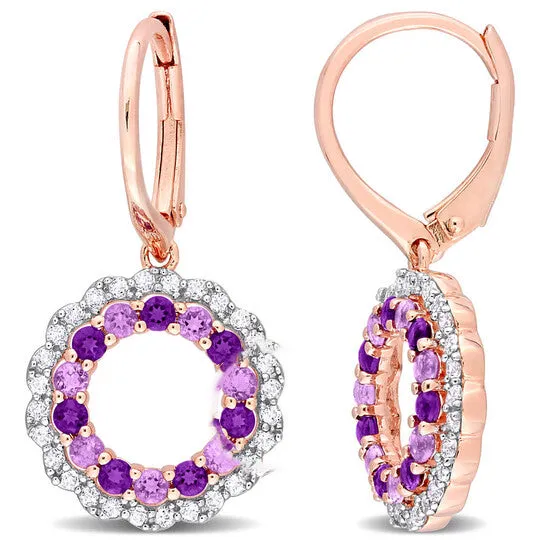 JMS always Earrings Original AMOUR 1 25 CT TGW Amethyst African Amethyst and White Topaz Open Circle Drop Leverback Earrings In Rose Plated Sterling Silver JMS always Earrings Original AMOUR 1 25 CT TGW Amethyst African Amethyst and White Topaz Open Circle Drop Leverback Earrings In Rose Plated Sterling Silver