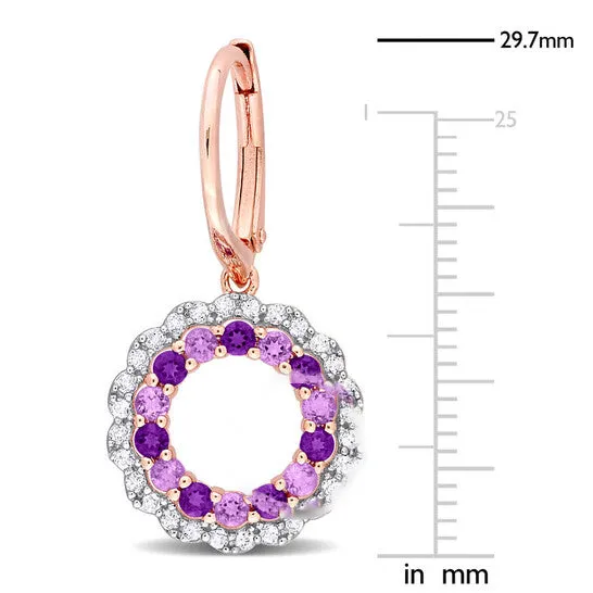 JMS always Earrings Original AMOUR 1 25 CT TGW Amethyst African Amethyst and White Topaz Open Circle Drop Leverback Earrings In Rose Plated Sterling Silver JMS always Earrings Original AMOUR 1 25 CT TGW Amethyst African Amethyst and White Topaz Open Circle Drop Leverback Earrings In Rose Plated Sterling Silver