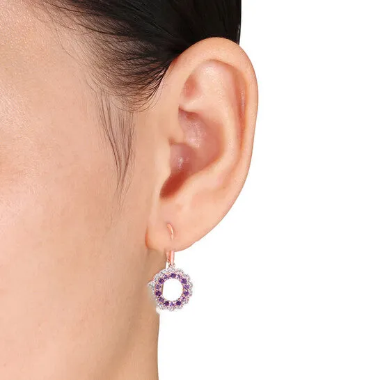 JMS always Earrings Original AMOUR 1 25 CT TGW Amethyst African Amethyst and White Topaz Open Circle Drop Leverback Earrings In Rose Plated Sterling Silver JMS always Earrings Original AMOUR 1 25 CT TGW Amethyst African Amethyst and White Topaz Open Circle Drop Leverback Earrings In Rose Plated Sterling Silver