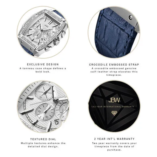 JMS always Watches Original JBW Echelon Quartz Silver Dial Blue Leather Mens Watch J6379C JMS always Watches Original JBW Echelon Quartz Silver Dial Blue Leather Mens Watch J6379C