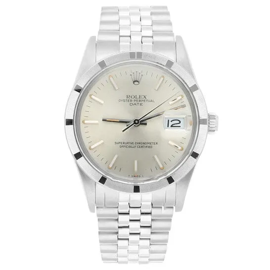 JMS always Watches Original Preowned Rolex Oyster Perpetual Date Automatic Silver Dial Unisex Watch 15010 SSJ