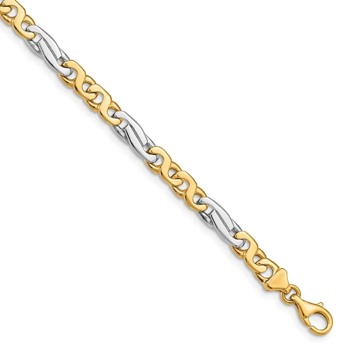 MDS Bracelets Solid 14K Twotone Gold 9 inch 6mm Hand Polished Fancy Link with Fancy Lobster Clasp Bracelet MDS Bracelets Solid 14K Twotone Gold 9 inch 6mm Hand Polished Fancy Link with Fancy Lobster Clasp Bracelet