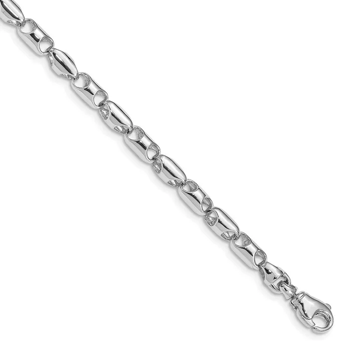 MDS Solid 14K White Gold 8 inch 41mm Polished Fancy Barrel Link with Fancy Lobster Clasp Bracelet Bracelets MDS Solid 14K White Gold 8 inch 41mm Polished Fancy Barrel Link with Fancy Lobster Clasp Bracelet Bracelets
