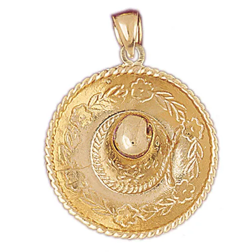 Necklaces 14K Gold 3D Mexican Hat with Floral Brim Pendant Goldia