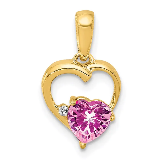 Necklaces Goldia 14K Yellow Gold Created Pink Sapphire and Real Diamond Heart Pendant Necklaces Goldia 14K Yellow Gold Created Pink Sapphire and Real Diamond Heart Pendant