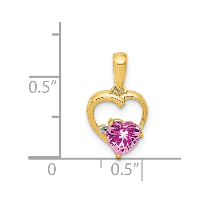 Necklaces Goldia 14K Yellow Gold Created Pink Sapphire and Real Diamond Heart Pendant