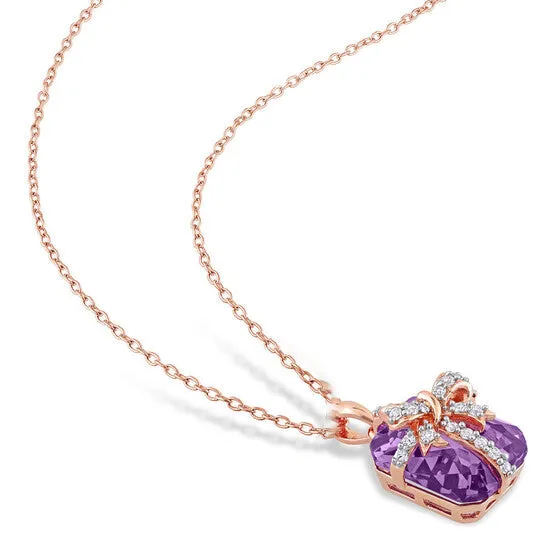 Necklaces JMS always Original AMOUR 6 34 CT TGW Amethyst and White Topaz Pendant with Chain In Rose Plated Sterling Silver Necklaces JMS always Original AMOUR 6 34 CT TGW Amethyst and White Topaz Pendant with Chain In Rose Plated Sterling Silver