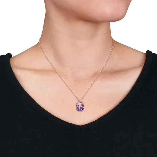 Necklaces JMS always Original AMOUR 6 34 CT TGW Amethyst and White Topaz Pendant with Chain In Rose Plated Sterling Silver Necklaces JMS always Original AMOUR 6 34 CT TGW Amethyst and White Topaz Pendant with Chain In Rose Plated Sterling Silver