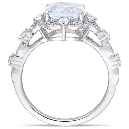 Original Aquamarine White Sapphire and Diamond Accent Vintage Ring JMS always Rings Original Aquamarine White Sapphire and Diamond Accent Vintage Ring JMS always Rings