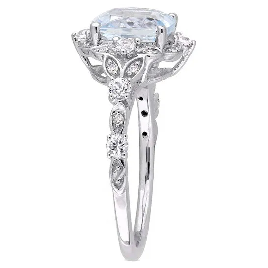 Original Aquamarine White Sapphire and Diamond Accent Vintage Ring JMS always Rings Original Aquamarine White Sapphire and Diamond Accent Vintage Ring JMS always Rings