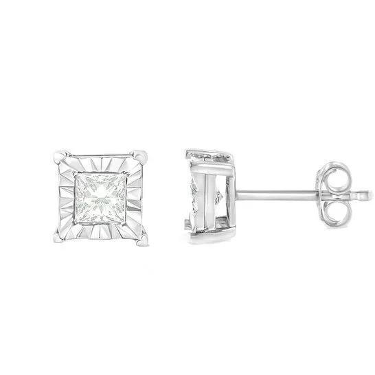 Original Haus of Brilliance 925 Sterling Silver 14 Cttw Miracle Set Princesscut Diamond Solitaire Stud Earrings HI Color I1I2 Clarity JMS always Earrings Original Haus of Brilliance 925 Sterling Silver 14 Cttw Miracle Set Princesscut Diamond Solitaire Stud Earrings HI Color I1I2 Clarity JMS always Earrings