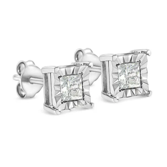 Original Haus of Brilliance 925 Sterling Silver 14 Cttw Miracle Set Princesscut Diamond Solitaire Stud Earrings HI Color I1I2 Clarity JMS always Earrings Original Haus of Brilliance 925 Sterling Silver 14 Cttw Miracle Set Princesscut Diamond Solitaire Stud Earrings HI Color I1I2 Clarity JMS always Earrings