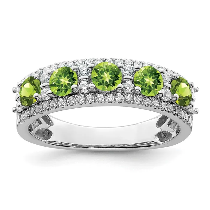 Rings 14k White Gold Polished Peridot and Real Diamond Ring Goldia