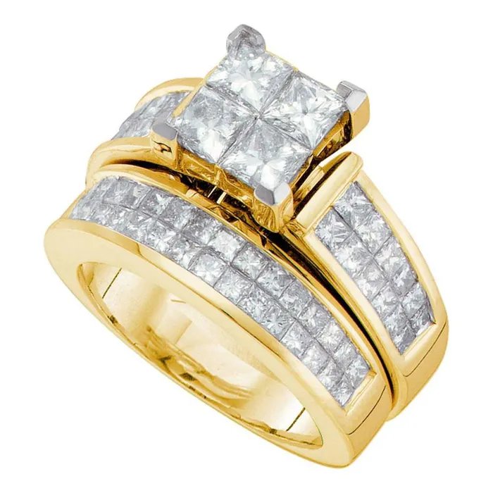 Rings gndatlanta 14k Yellow Gold Princess Diamond Bridal Wedding Ring Set 3 Cttw Rings gndatlanta 14k Yellow Gold Princess Diamond Bridal Wedding Ring Set 3 Cttw