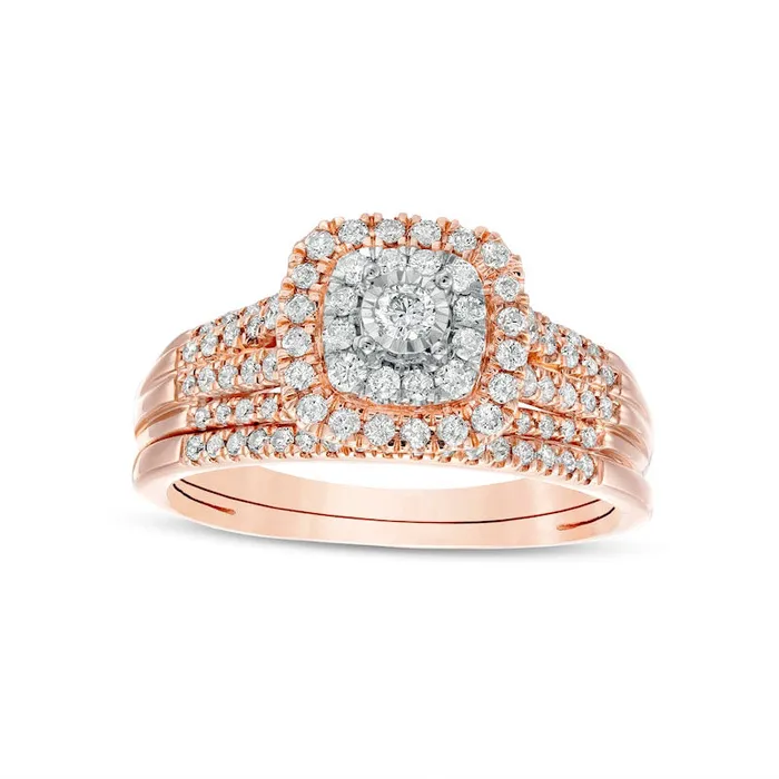 Rings Goldia 050 CT TW Natural Diamond Double CushionShaped MultiRow Bridal Engagement Ring Set in Solid 10K Rose Gold Rings Goldia 050 CT TW Natural Diamond Double CushionShaped MultiRow Bridal Engagement Ring Set in Solid 10K Rose Gold