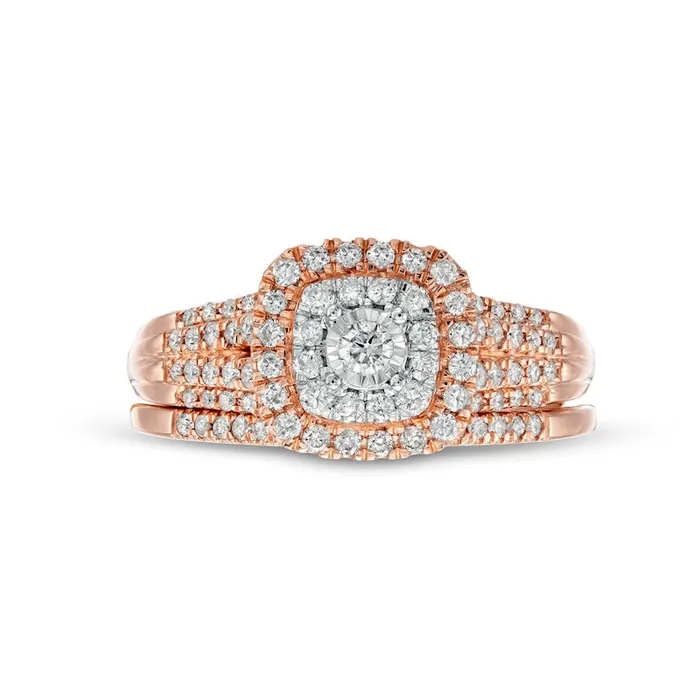 Rings Goldia 050 CT TW Natural Diamond Double CushionShaped MultiRow Bridal Engagement Ring Set in Solid 10K Rose Gold Rings Goldia 050 CT TW Natural Diamond Double CushionShaped MultiRow Bridal Engagement Ring Set in Solid 10K Rose Gold