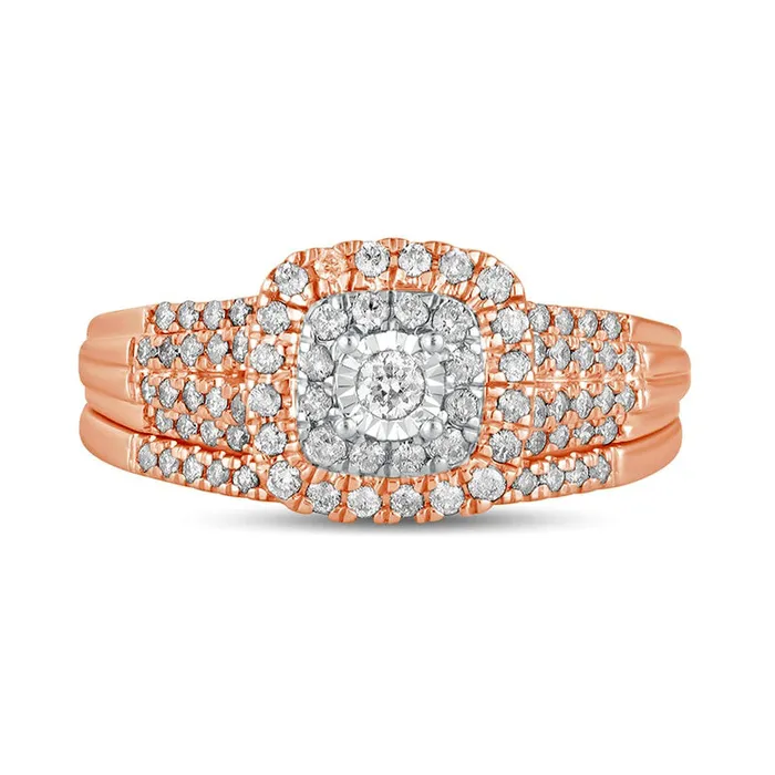 Rings Goldia 050 CT TW Natural Diamond Double CushionShaped MultiRow Bridal Engagement Ring Set in Solid 10K Rose Gold Rings Goldia 050 CT TW Natural Diamond Double CushionShaped MultiRow Bridal Engagement Ring Set in Solid 10K Rose Gold