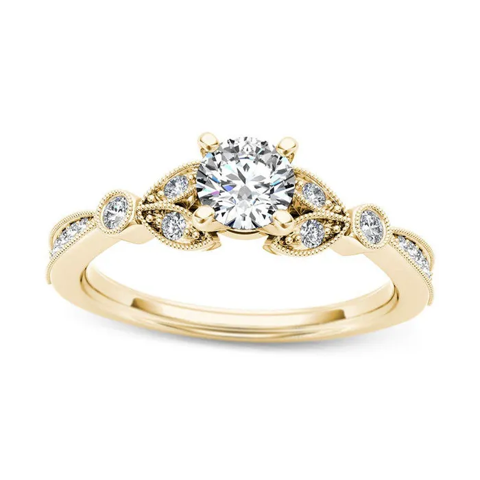 Rings Goldia 063 CT TW Natural Diamond Leaf Antique VintageStyle Engagement Ring in Solid 14K Gold