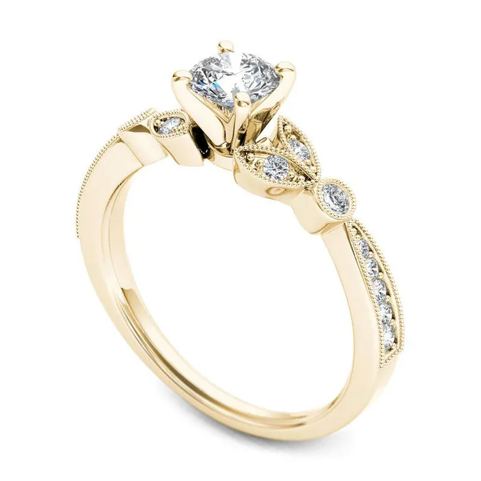 Rings Goldia 063 CT TW Natural Diamond Leaf Antique VintageStyle Engagement Ring in Solid 14K Gold Rings Goldia 063 CT TW Natural Diamond Leaf Antique VintageStyle Engagement Ring in Solid 14K Gold
