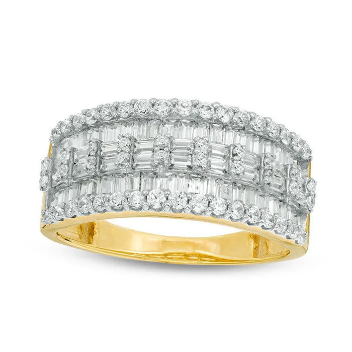 Rings Goldia 10 CT TW Baguette and Round Natural Diamond MultiRow Ring in Solid 14K Gold Rings Goldia 10 CT TW Baguette and Round Natural Diamond MultiRow Ring in Solid 14K Gold