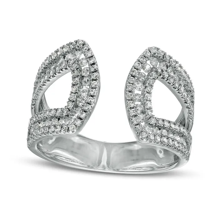 Rings Goldia 10 CT TW Natural Diamond Angular Open Ring in Solid 10K White Gold Rings Goldia 10 CT TW Natural Diamond Angular Open Ring in Solid 10K White Gold