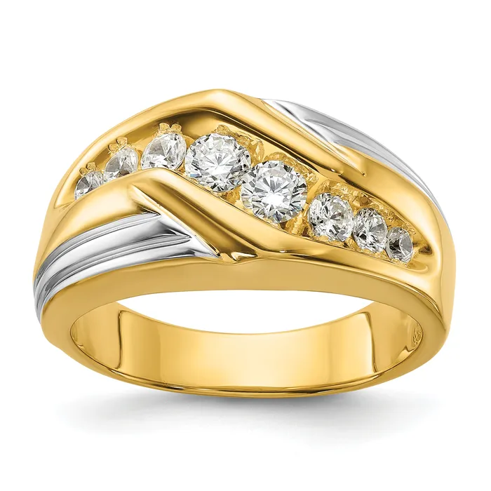 Rings Goldia 14k Twotone Two Tone 1 Ct Lab Grown Diamond VSSI G Polished and Grooved Mens Ring Rings Goldia 14k Twotone Two Tone 1 Ct Lab Grown Diamond VSSI G Polished and Grooved Mens Ring