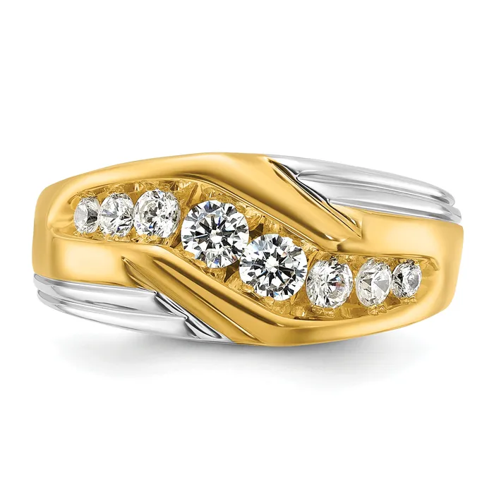 Rings Goldia 14k Twotone Two Tone 1 Ct Lab Grown Diamond VSSI G Polished and Grooved Mens Ring