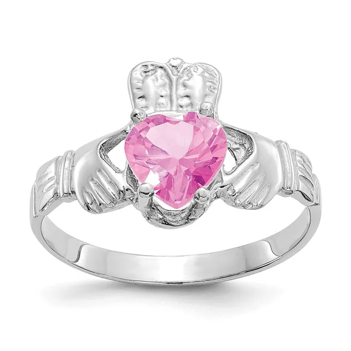 Rings Goldia 14k White Gold October CZ Birthstone Claddagh Ring